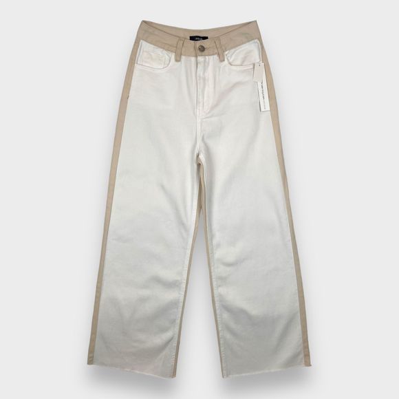 NWT AQUA Color Block Wide Leg Jeans in White/Tan Women's Size 24 - Picture 2 of 11